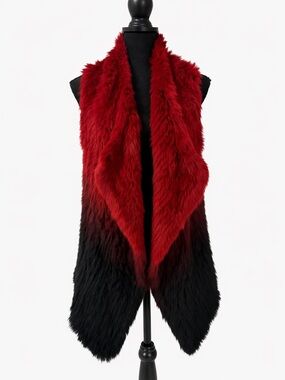 Vintage Premise Ombre Faux Fur Vest Red Black Festival Boho Wrap